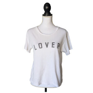 AMO Jeans Lover Distressed White T Shirt Size Small Short Sleeve Cotton USA